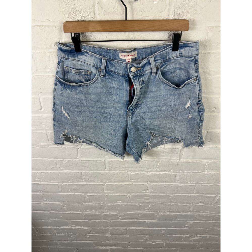 Lucky Brand Women's 90s Denim Stretch Cut-Off Midi Shorts Raw Hem Size 12